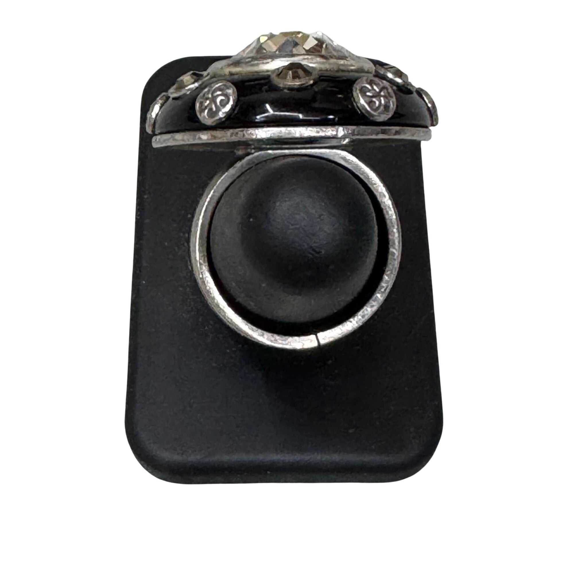 Brighton Cocco's Spell Swarovski Crystal Vintage Statement Ring Black Enamel S 7