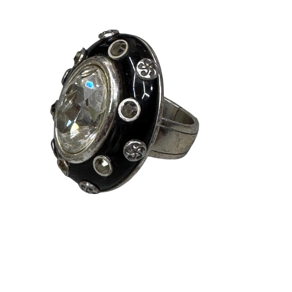 Brighton Cocco's Spell Swarovski Crystal Vintage Statement Ring Black Enamel S 7