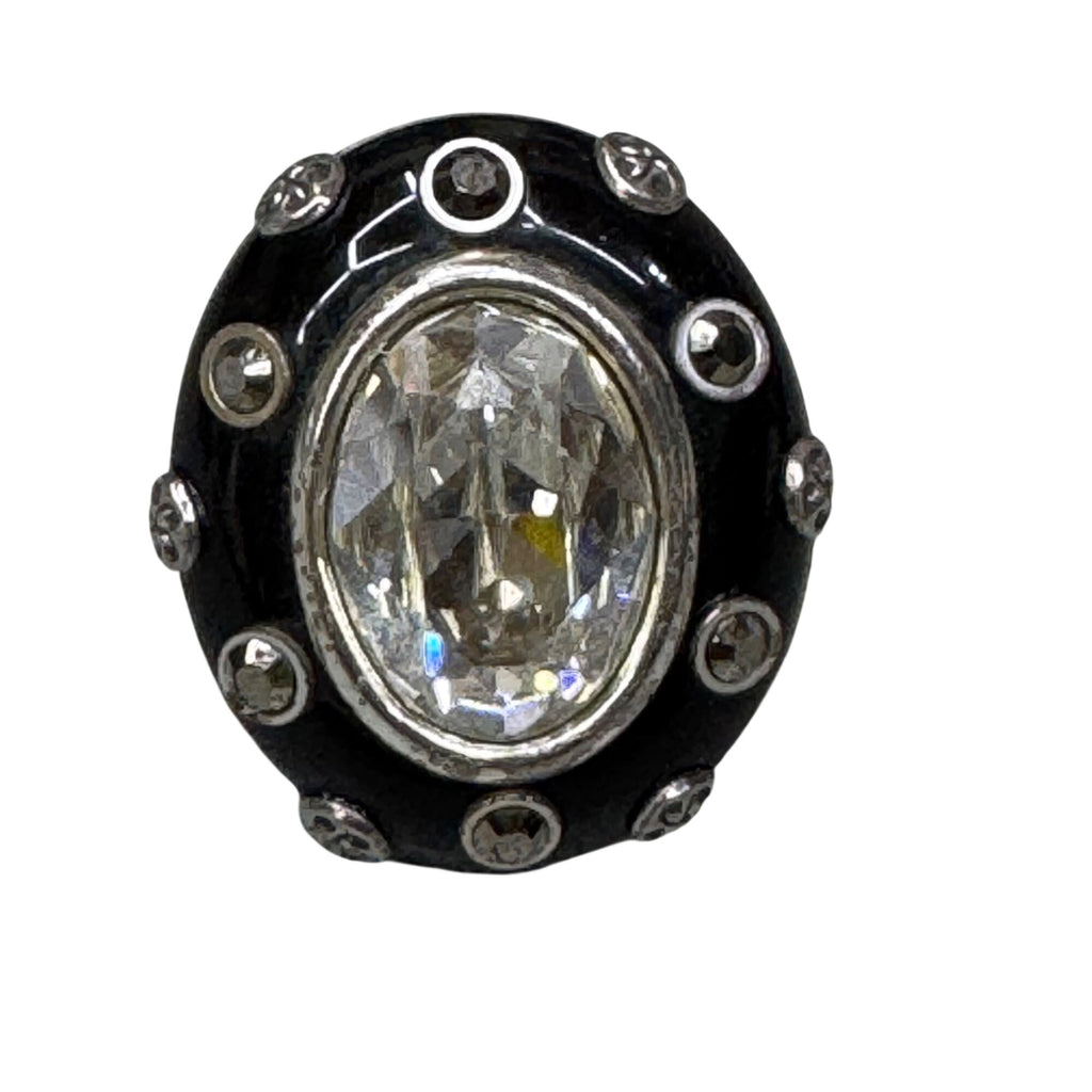 Brighton Cocco's Spell Swarovski Crystal Vintage Statement Ring Black Enamel S 7