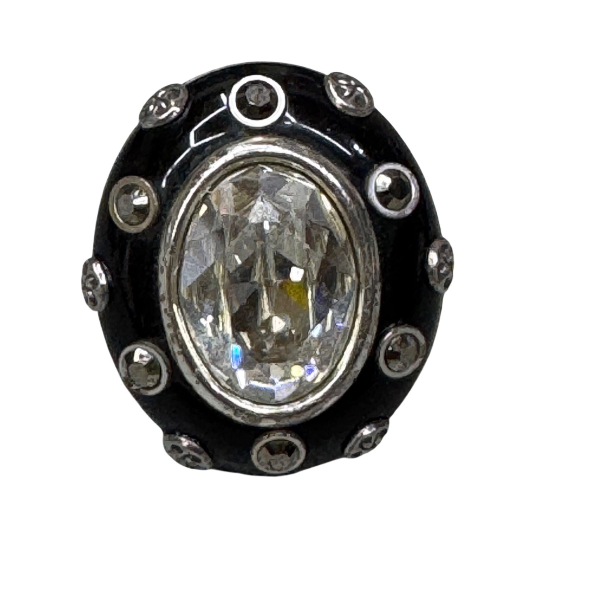 Brighton Cocco's Spell Swarovski Crystal Vintage Statement Ring Black Enamel S 7