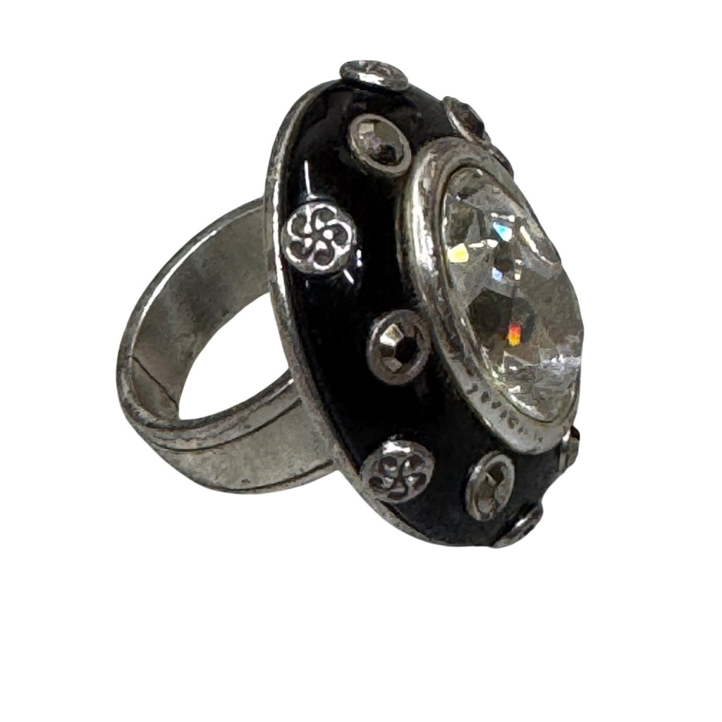 Brighton Cocco's Spell Swarovski Crystal Vintage Statement Ring Black Enamel S 7
