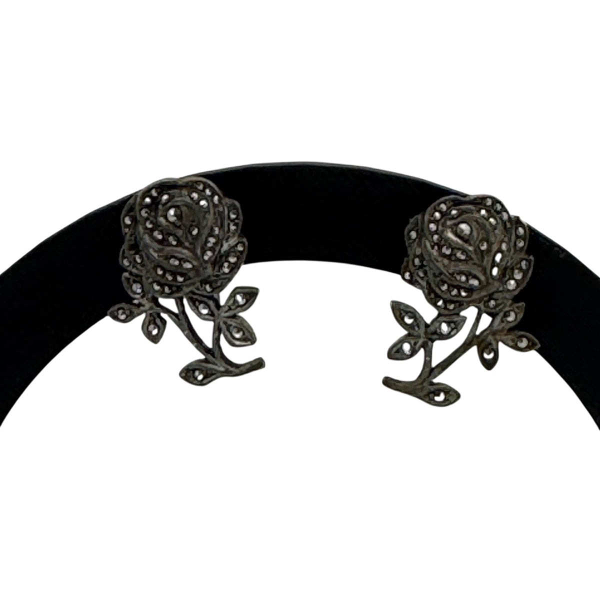 Vintage Sterling Silver Rose Screw-Back Earrings Marcasite Floral Design 7.76g