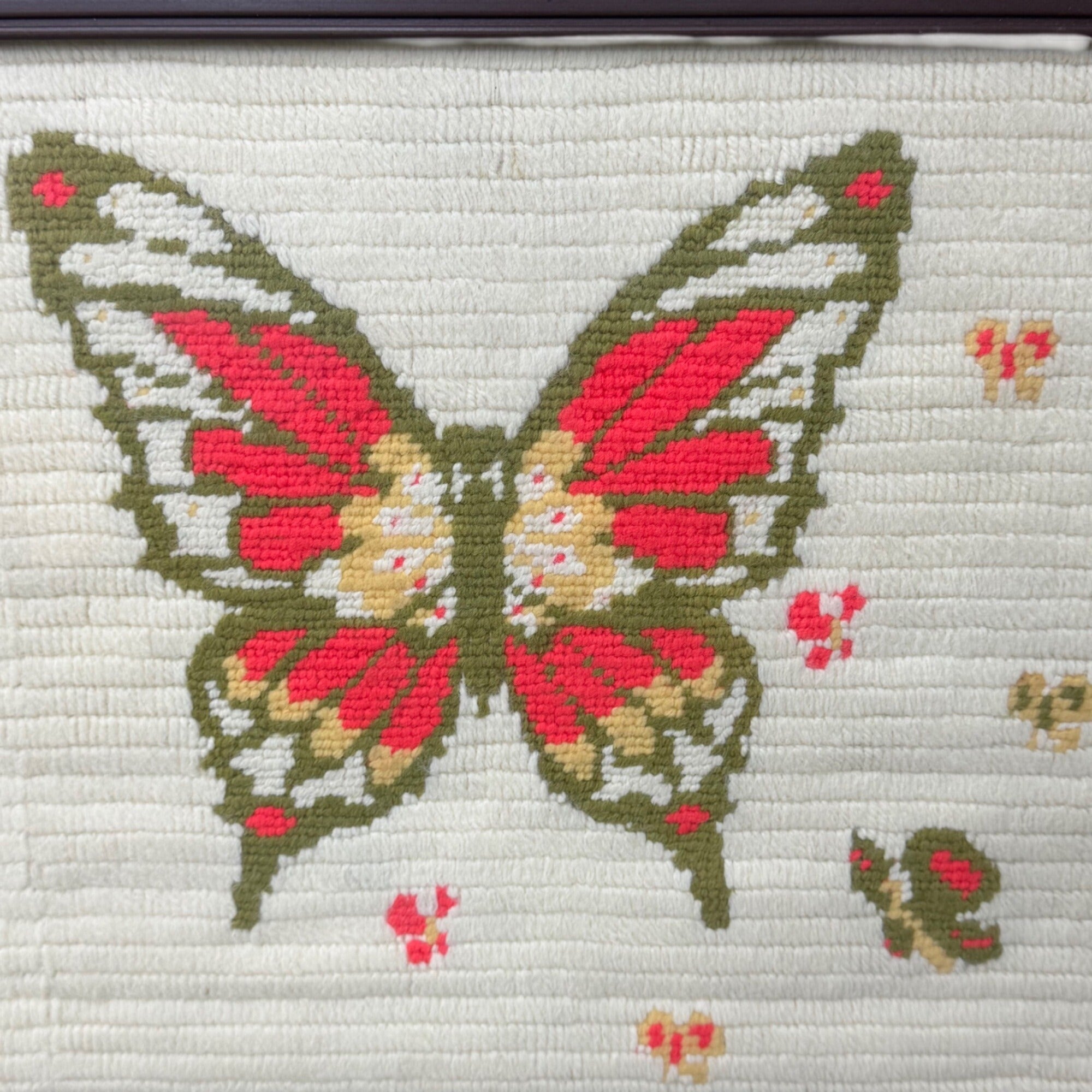 Vintage Boho Butterfly Rug Hooked Wall Art Framed 14"x11" Handmade Cottage Core