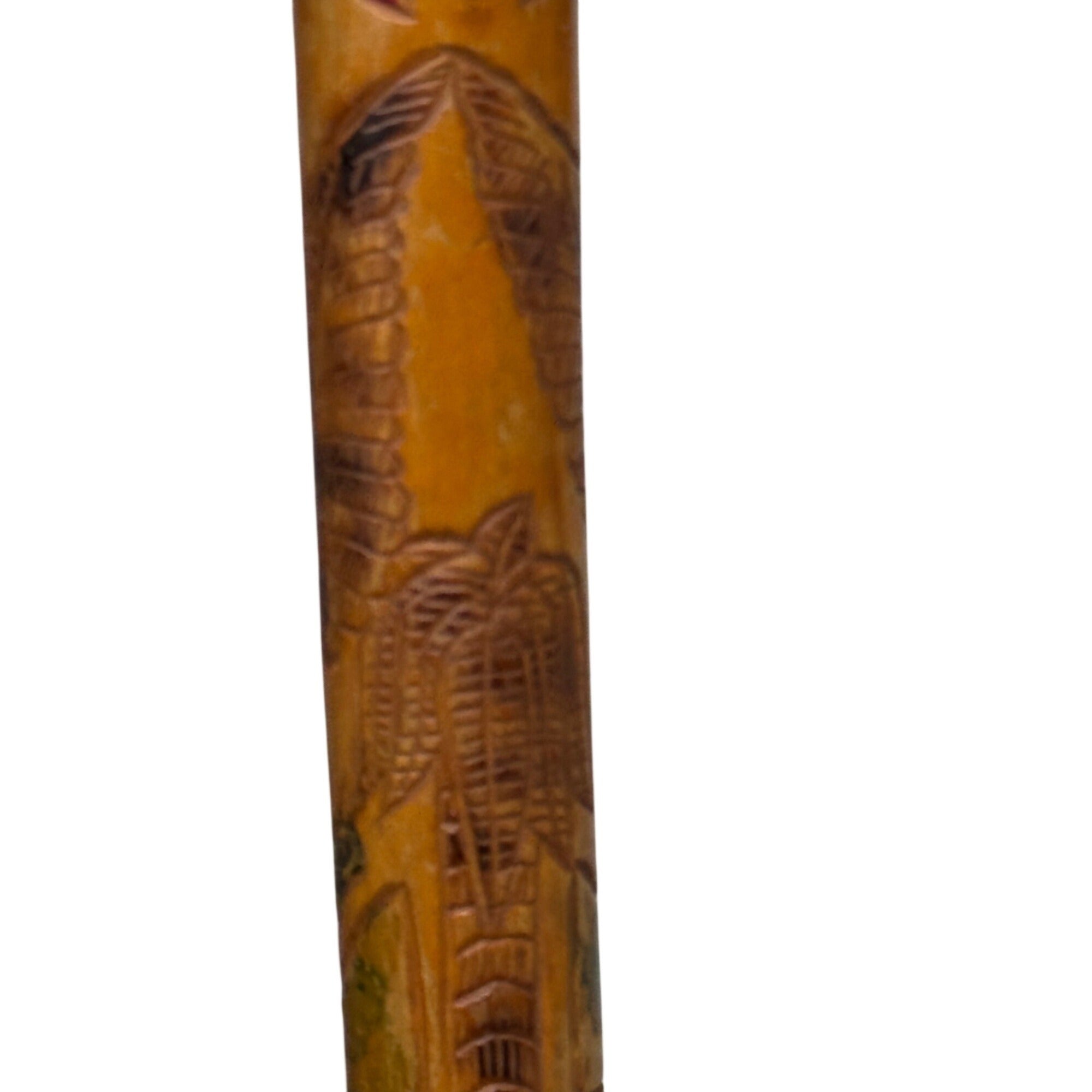 Vintage Mexican Aztec Tijuana Carved Wood Walking Stick Cane Old Folk Art 35.5"