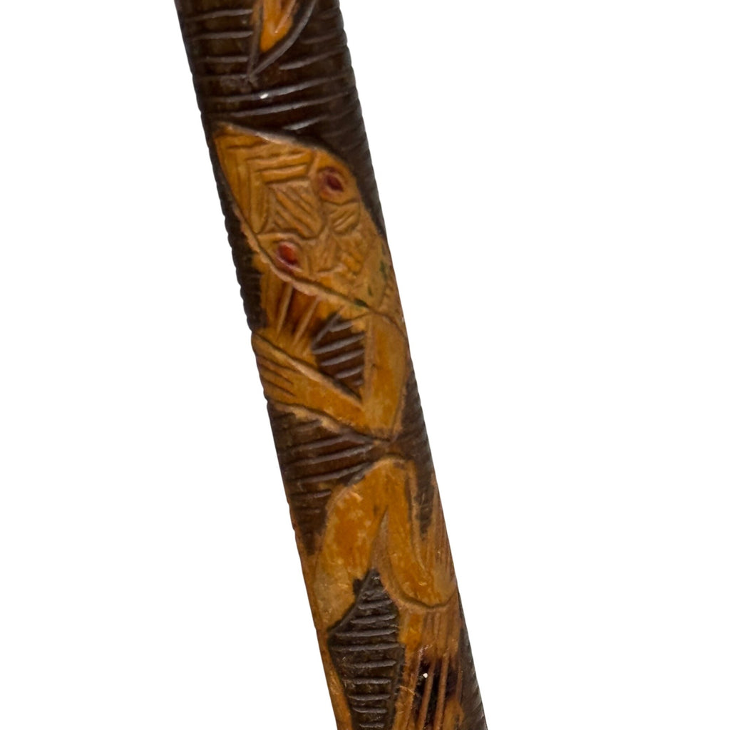 Vintage Mexican Aztec Tijuana Carved Wood Walking Stick Cane Old Folk Art 35.5"