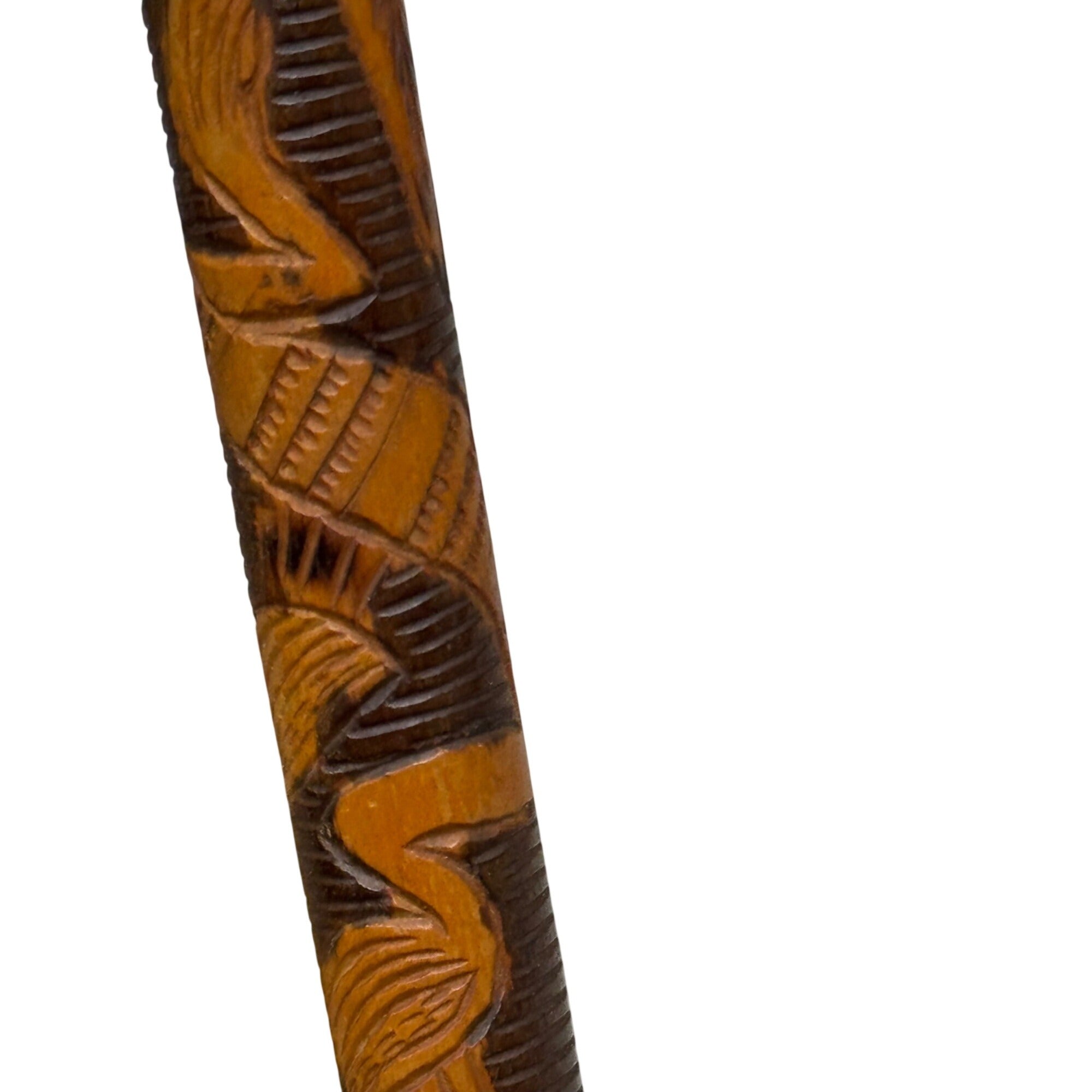 Vintage Mexican Aztec Tijuana Carved Wood Walking Stick Cane Old Folk Art 35.5"