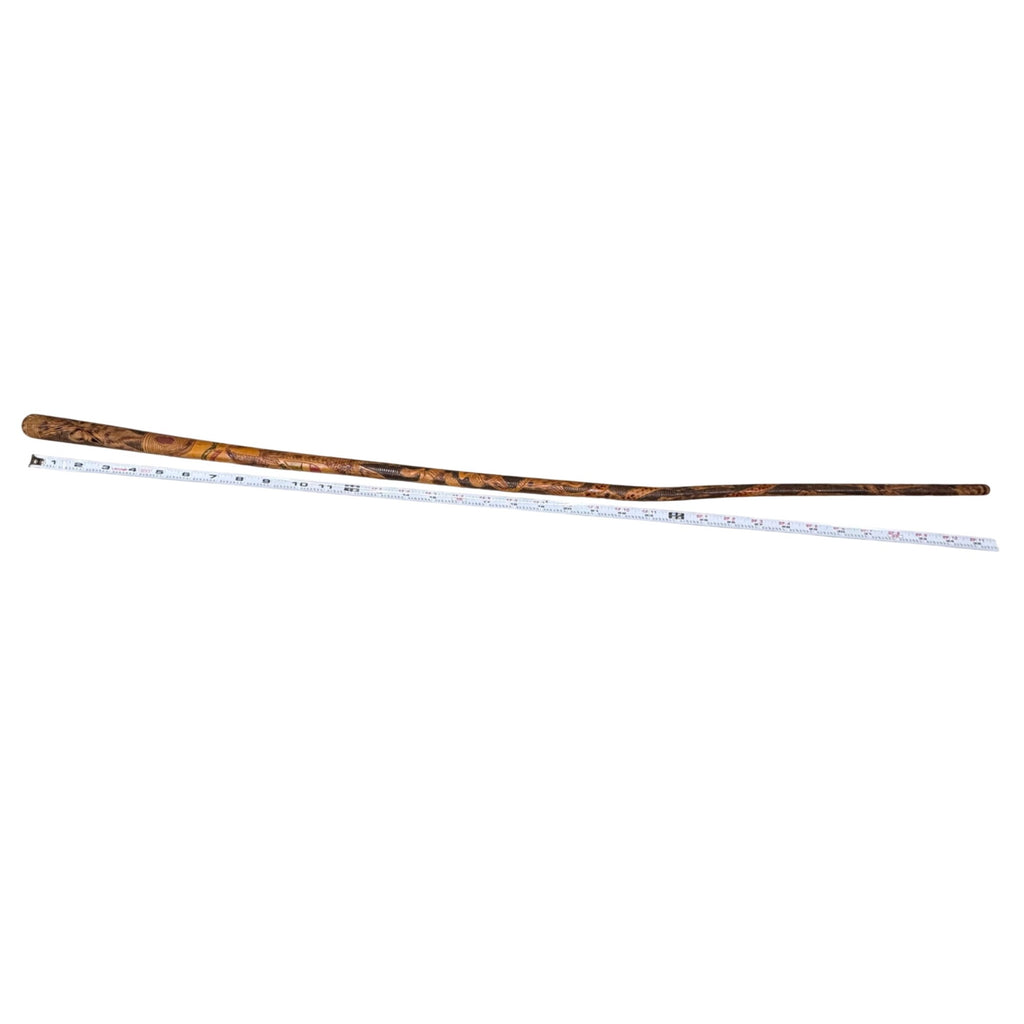 Vintage Mexican Aztec Tijuana Carved Wood Walking Stick Cane Old Folk Art 35.5"