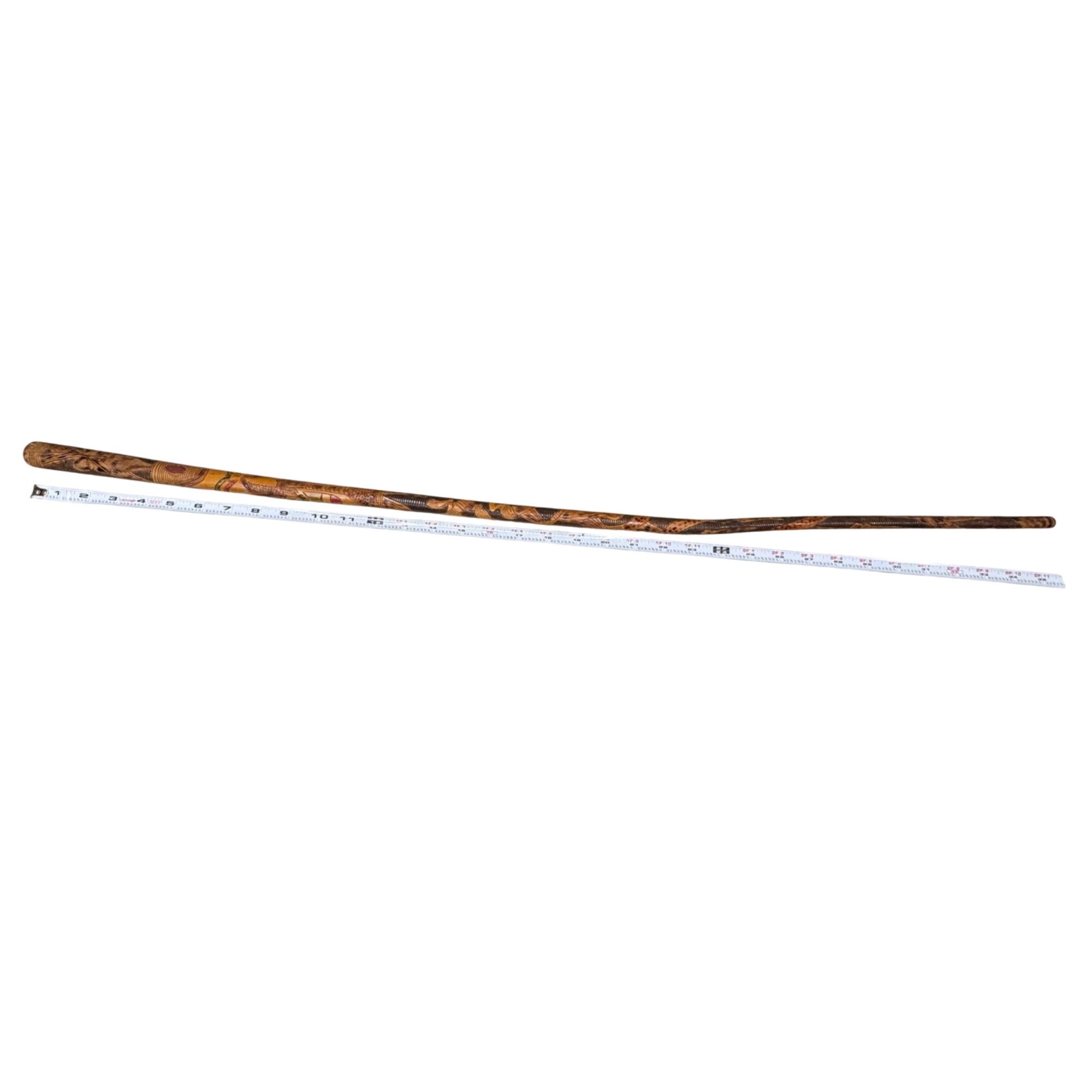 Vintage Mexican Aztec Tijuana Carved Wood Walking Stick Cane Old Folk Art 35.5"