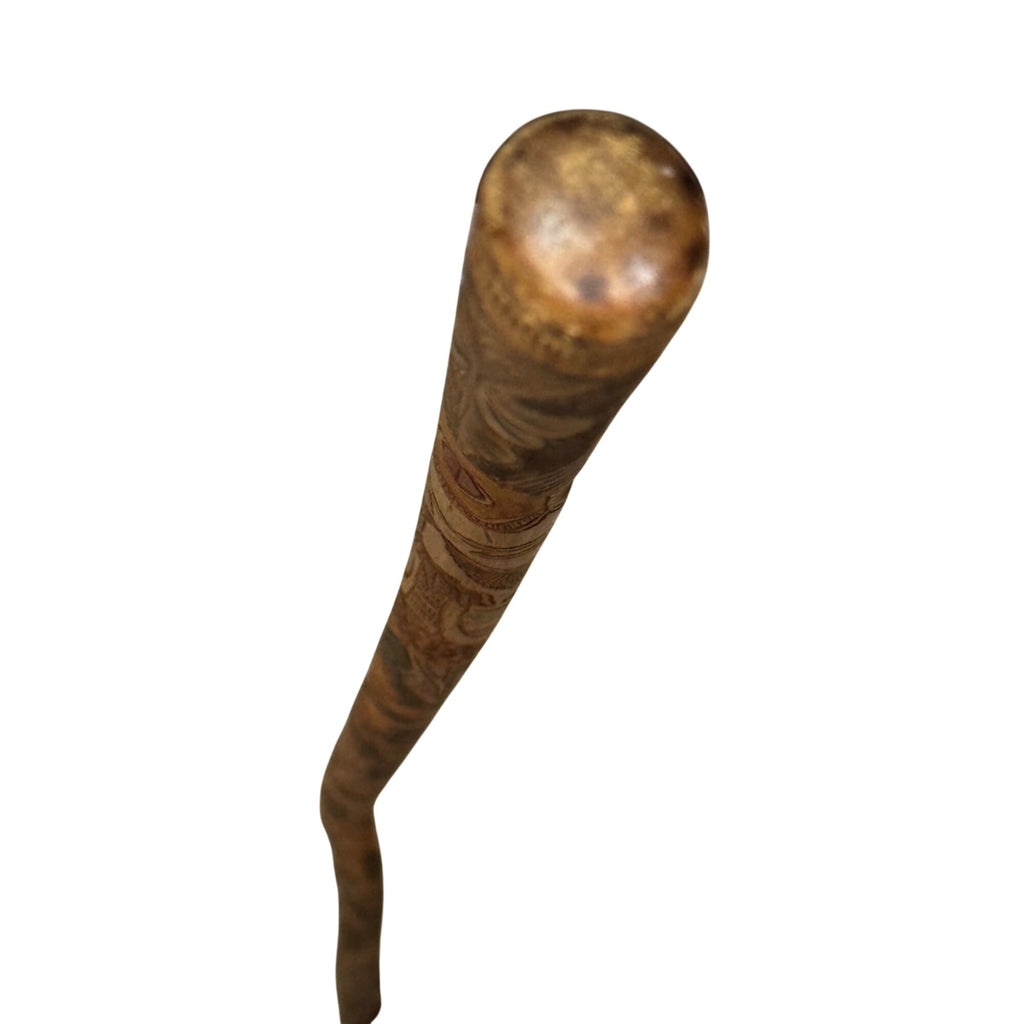 Vintage Mexican Aztec Tijuana Carved Wood Walking Stick Cane Old Folk Art 35.5"