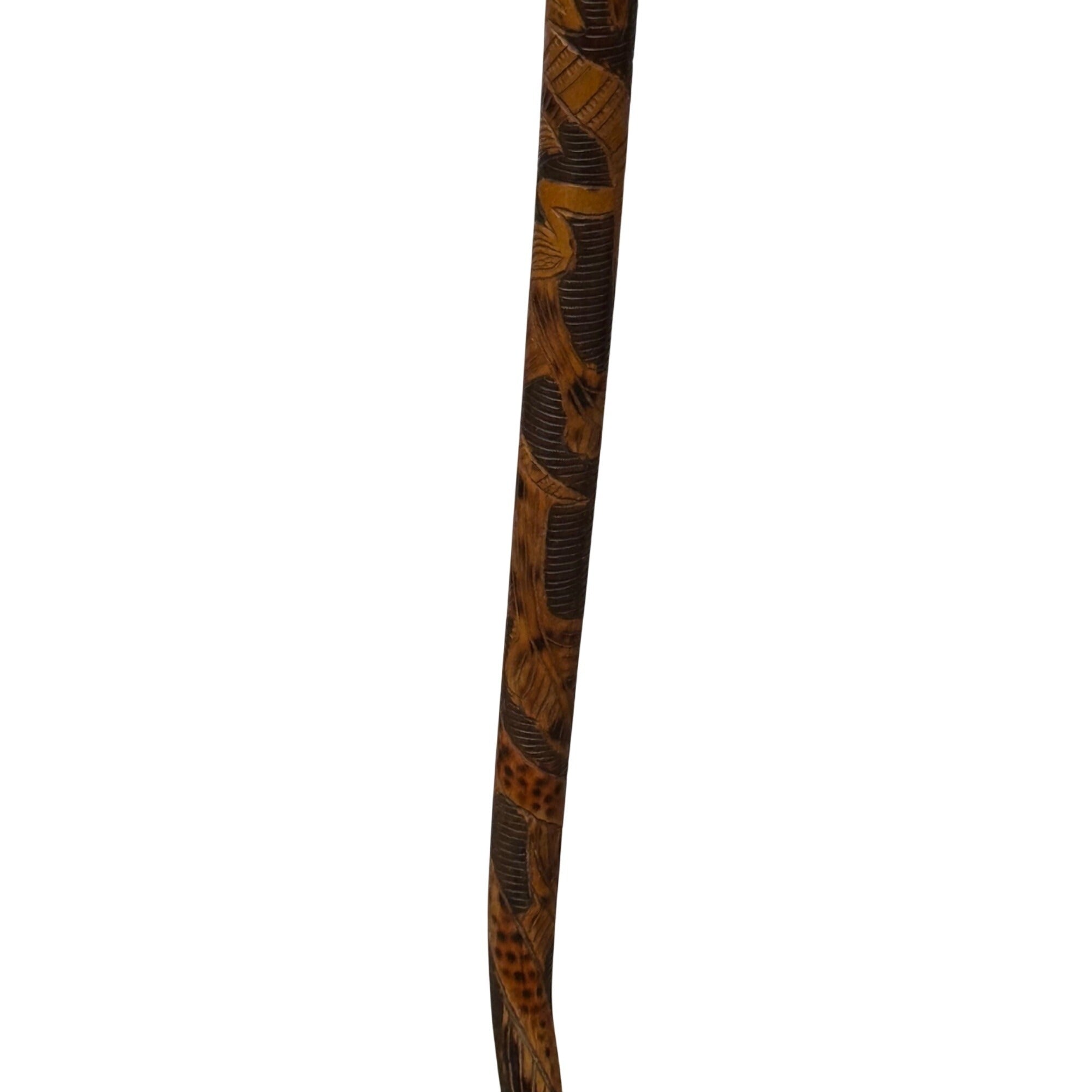 Vintage Mexican Aztec Tijuana Carved Wood Walking Stick Cane Old Folk Art 35.5"