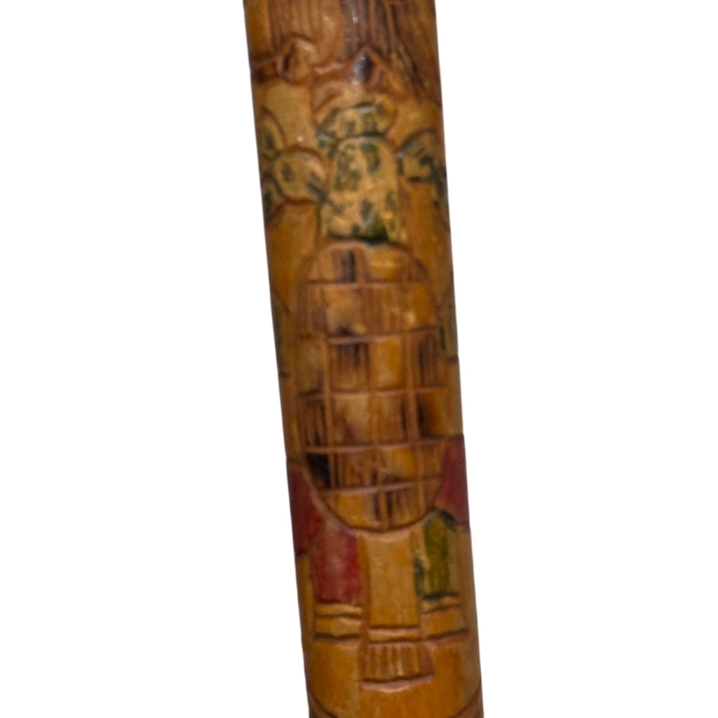 Vintage Mexican Aztec Tijuana Carved Wood Walking Stick Cane Old Folk Art 35.5"