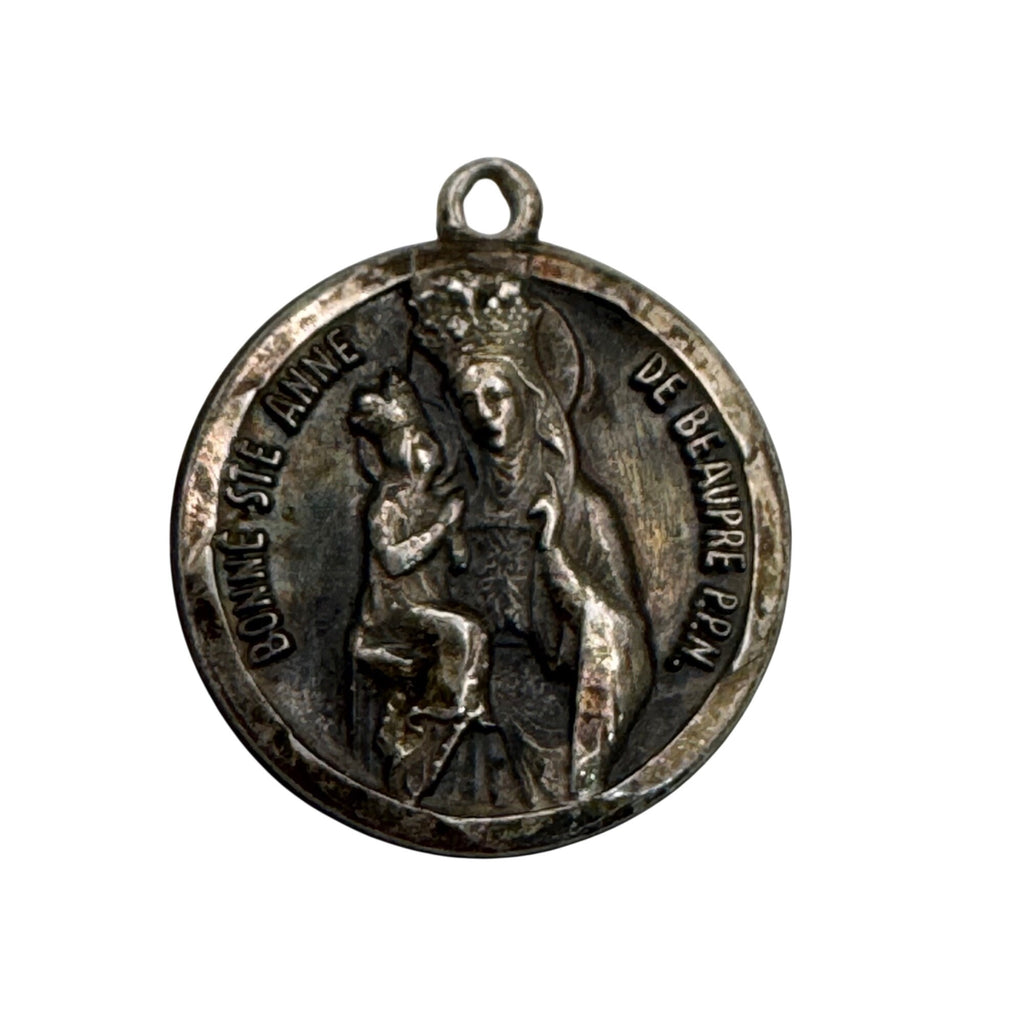 St Anne Ann De Beaupre French Silver Relic Religious Medal Pendant France Vtg