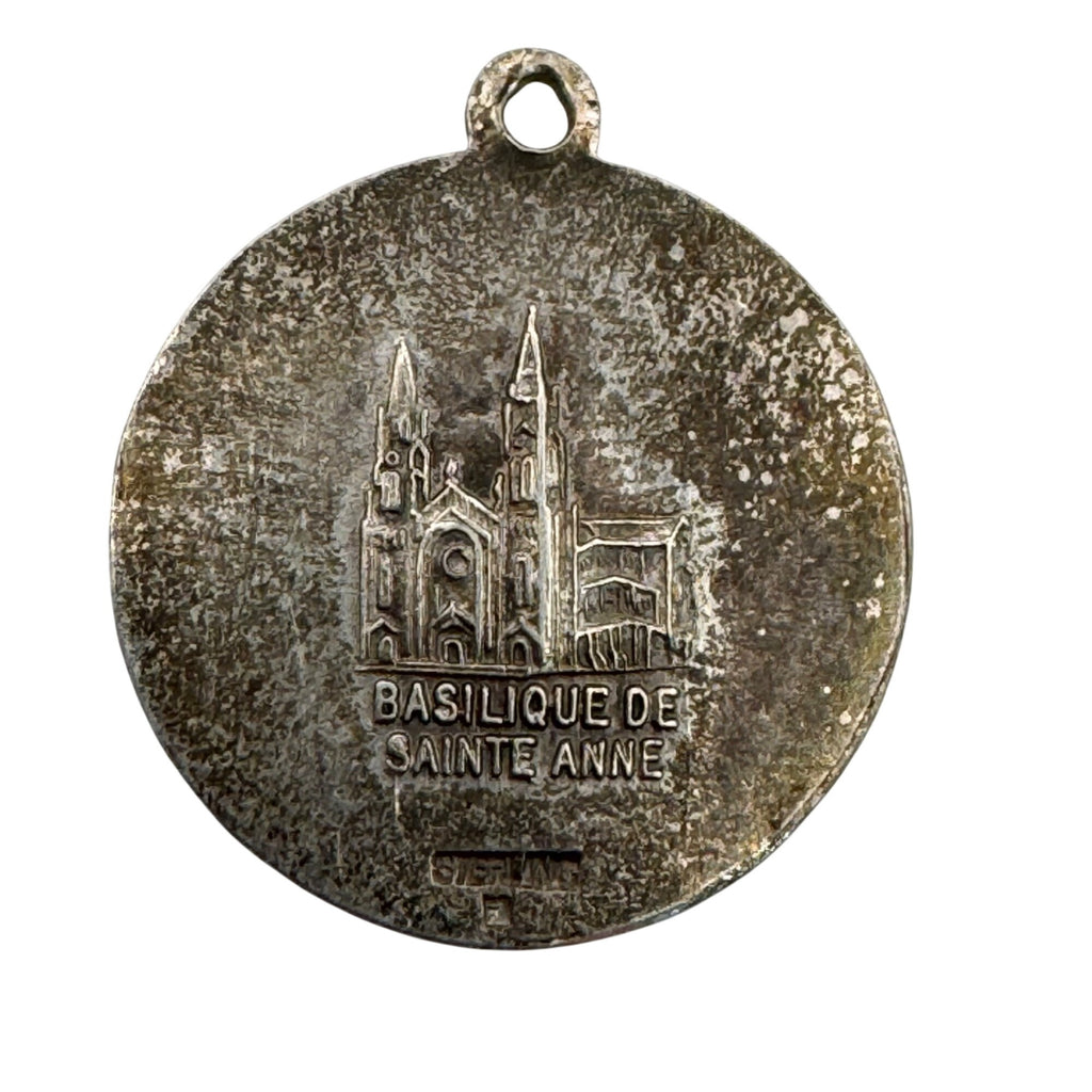St Anne Ann De Beaupre French Silver Relic Religious Medal Pendant France Vtg