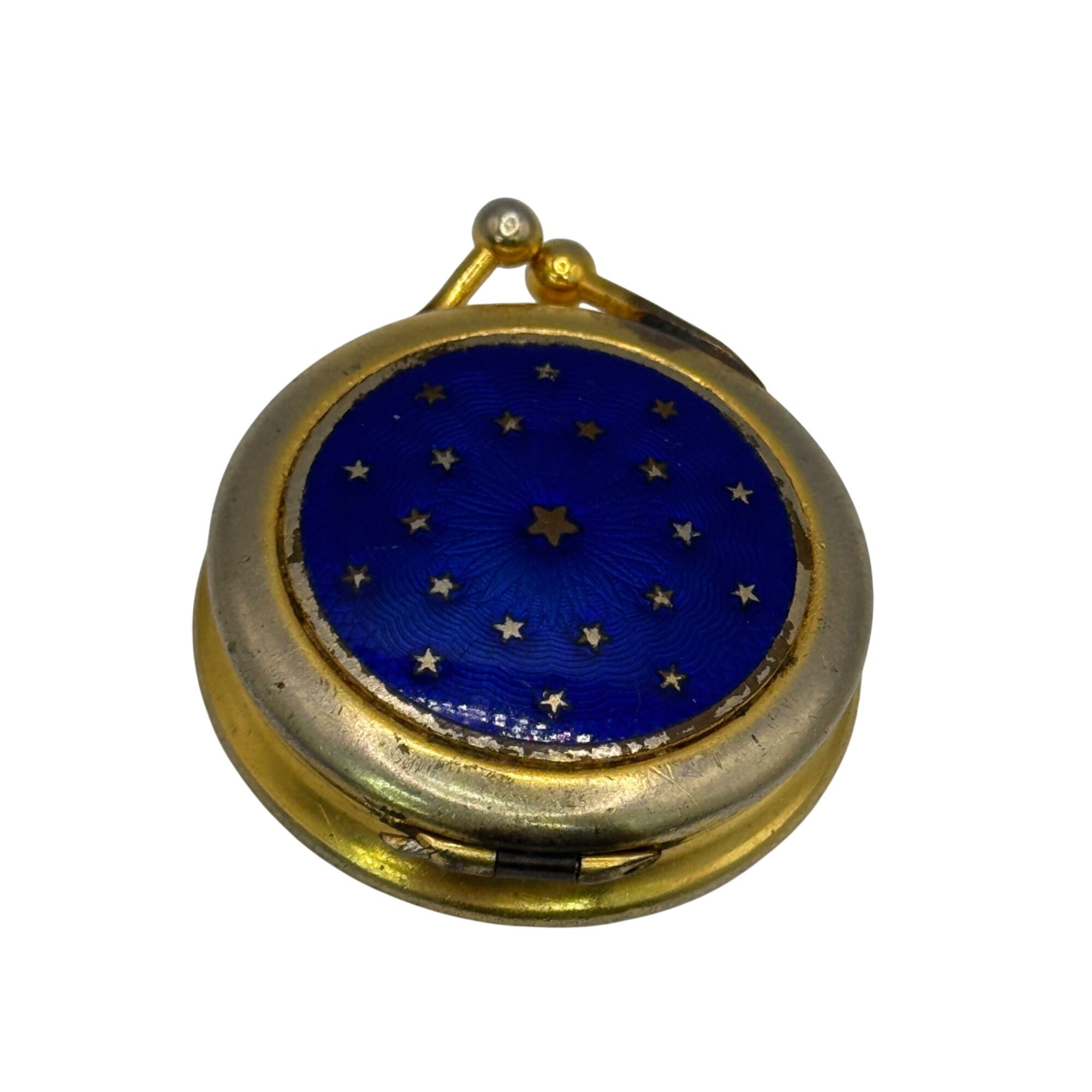 Vintage Nettie Rosenstein Blue Enameled Pill Box Compact Blue & Gold Star 1.5"