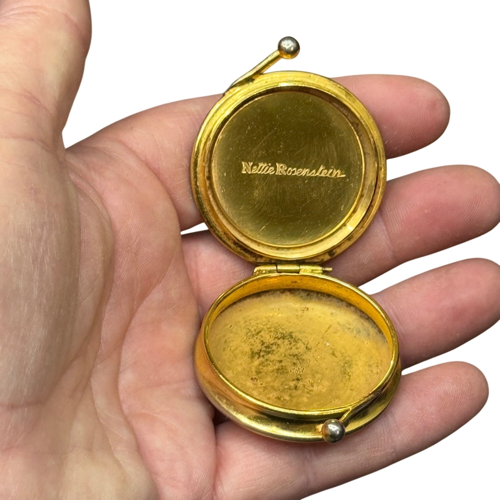 Vintage Nettie Rosenstein Blue Enameled Pill Box Compact Blue & Gold Star 1.5"