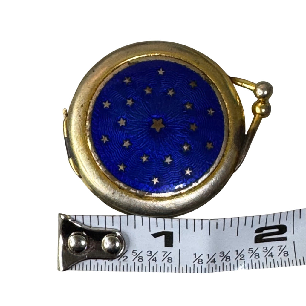 Vintage Nettie Rosenstein Blue Enameled Pill Box Compact Blue & Gold Star 1.5"