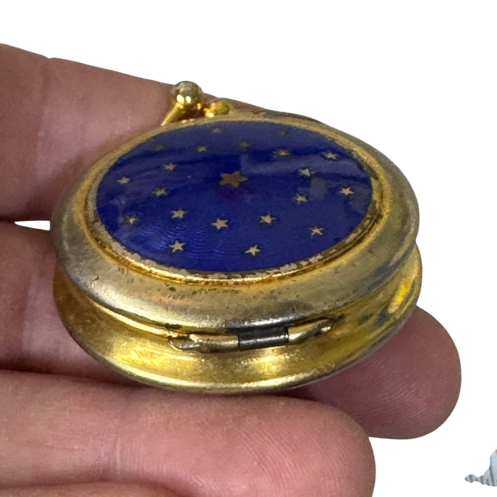 Vintage Nettie Rosenstein Blue Enameled Pill Box Compact Blue & Gold Star 1.5"