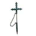 Antique Sword Motif Jabot Stick Pin w Tiny Turquoise Cabochons Sterling Brooch