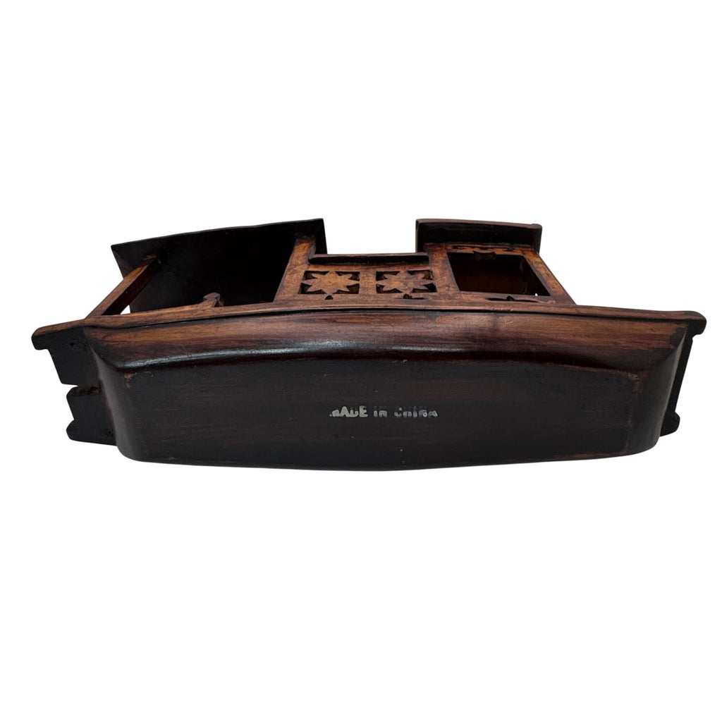 Carved Rosewood Boat Handcrafted Wooden Decorative Model Cutout Made China 10"