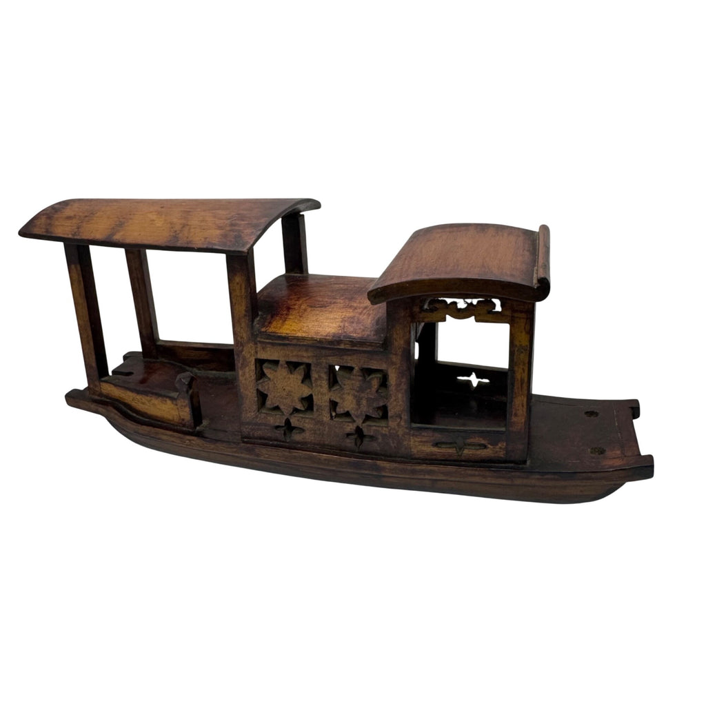 Carved Rosewood Boat Handcrafted Wooden Decorative Model Cutout Made China 10"