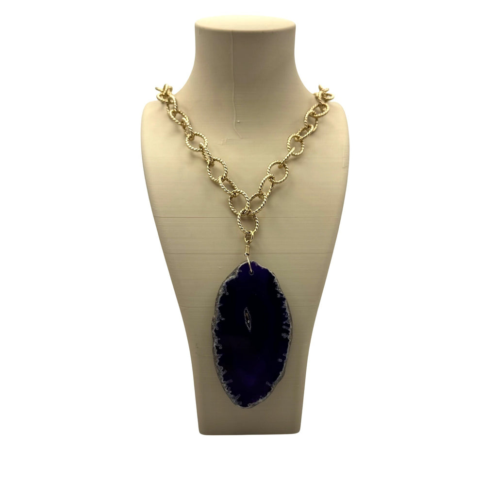 Bellezza Italy Purple Geode Slice Gold-Tone Chain Necklace Agate Pendant 32"