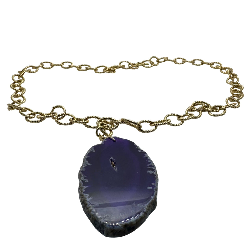 Bellezza Italy Purple Geode Slice Gold-Tone Chain Necklace Agate Pendant 32"
