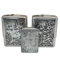 Park Industries Set Cigarette Cases Lighter Lot Engraved Vtg Silver Metal Floral