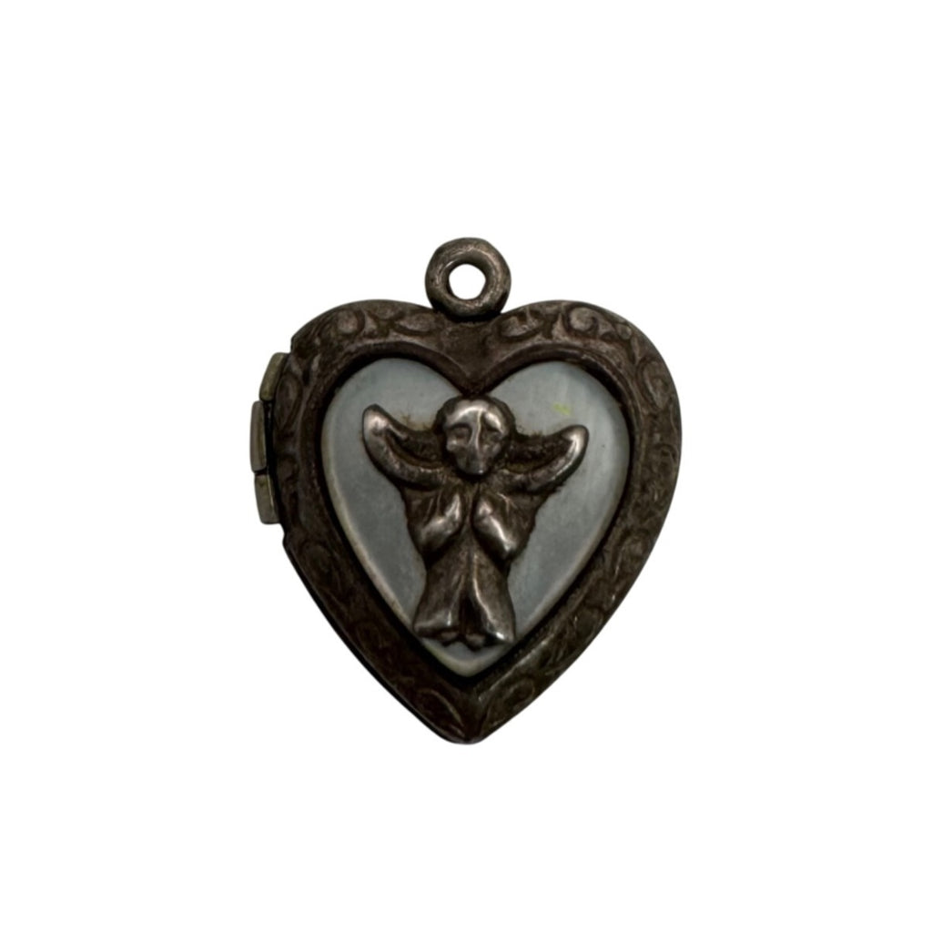 Vintage Heart Sterling Silver Angel Watch Over Protect me Locket Pendant 3.5g 1"