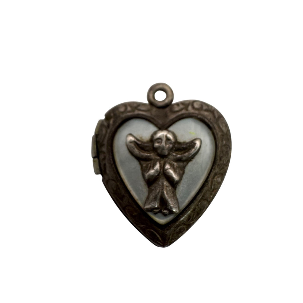 Vintage Heart Sterling Silver Angel Watch Over Protect me Locket Pendant 3.5g 1"