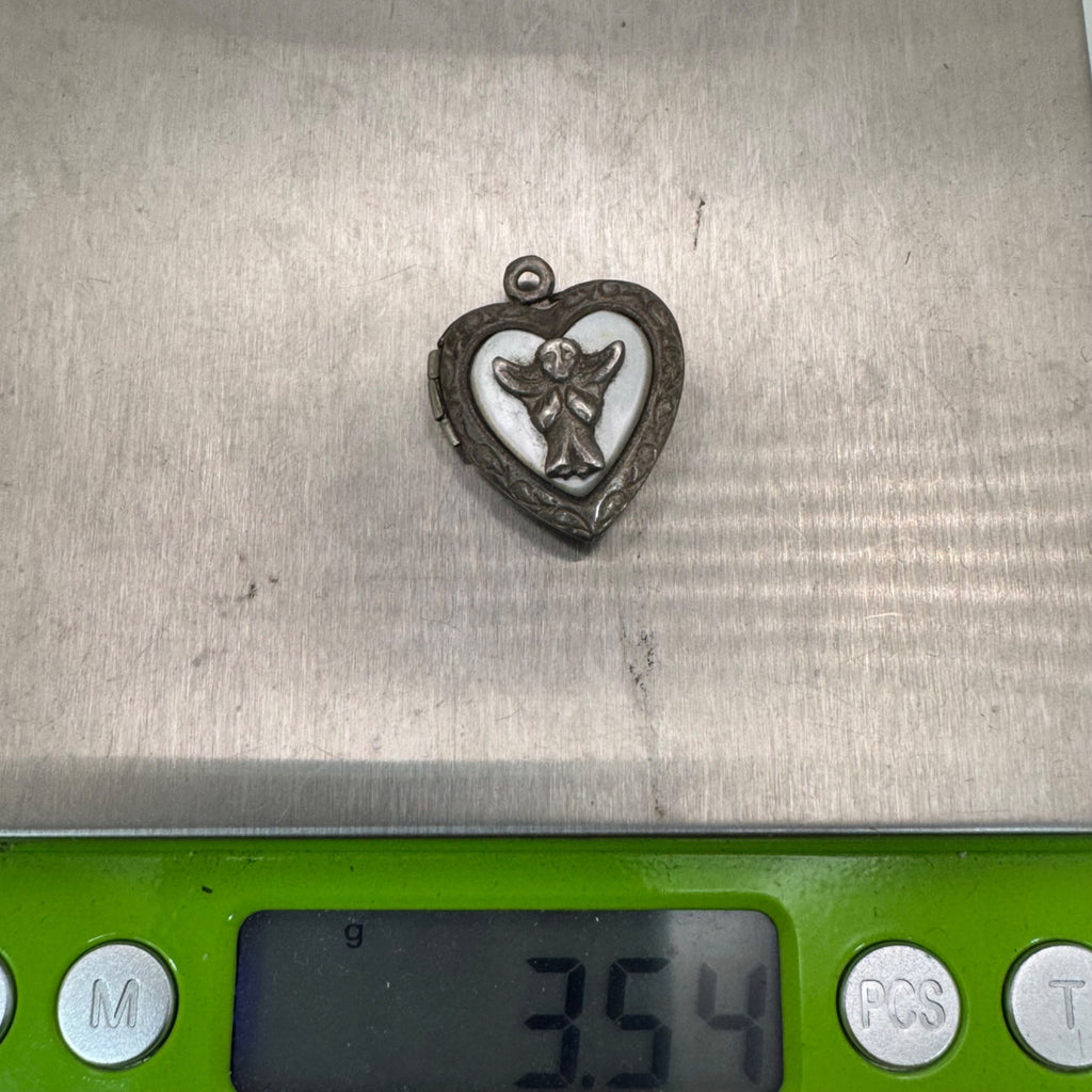 Vintage Heart Sterling Silver Angel Watch Over Protect me Locket Pendant 3.5g 1"