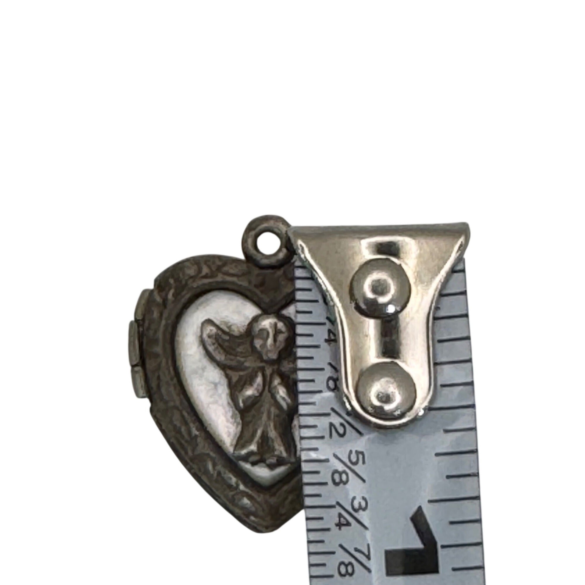 Vintage Heart Sterling Silver Angel Watch Over Protect me Locket Pendant 3.5g 1"