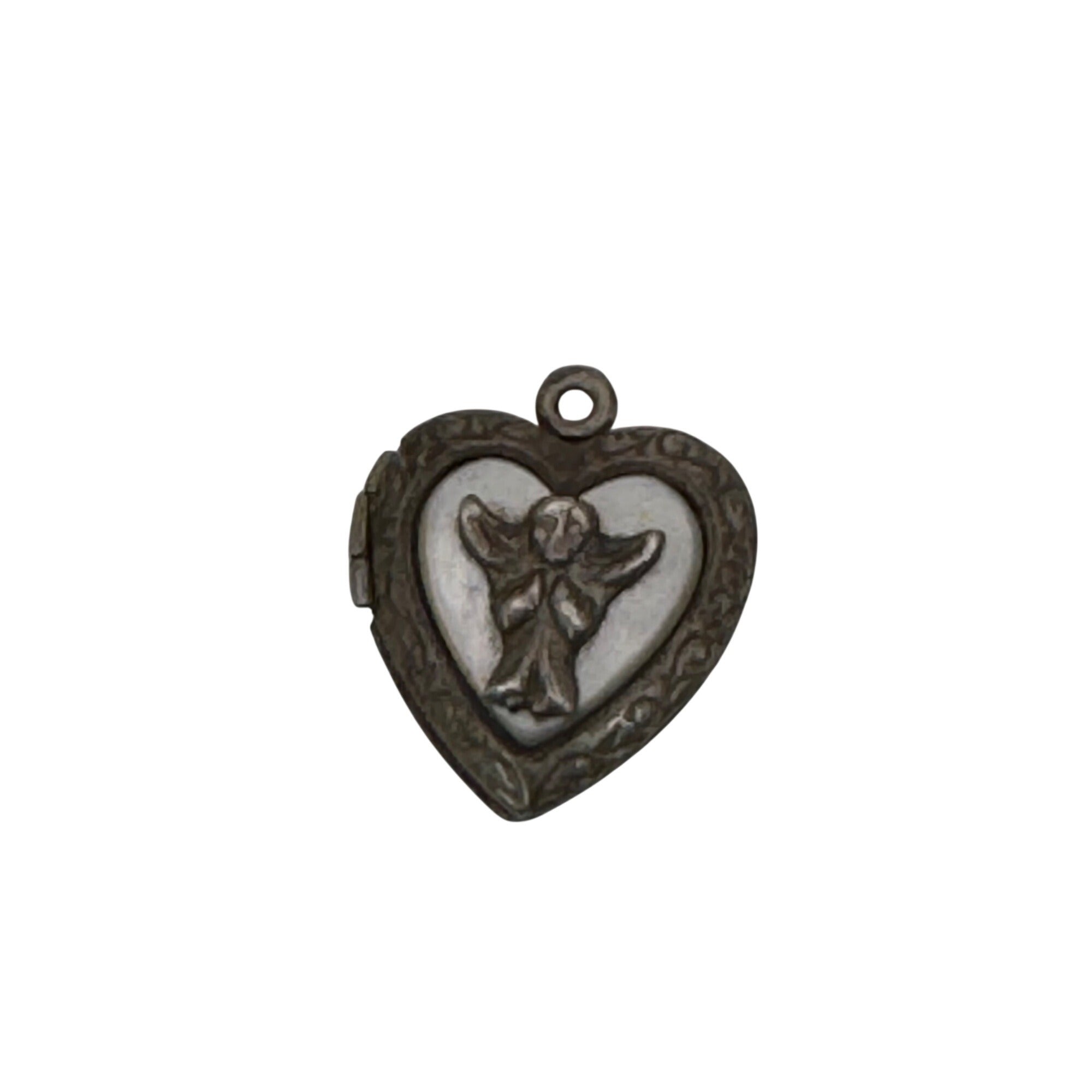 Vintage Heart Sterling Silver Angel Watch Over Protect me Locket Pendant 3.5g 1"